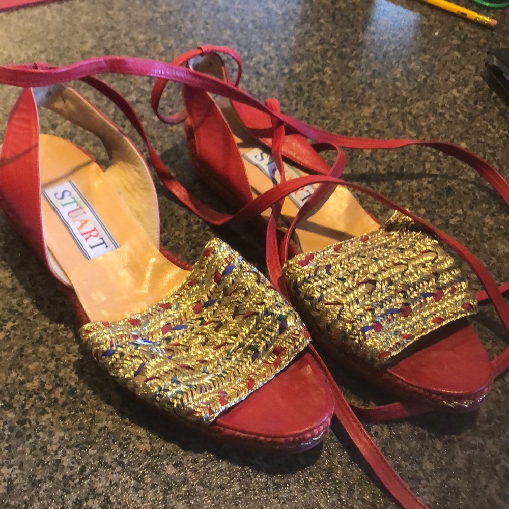COPY - Red/gold ankle strap shoes